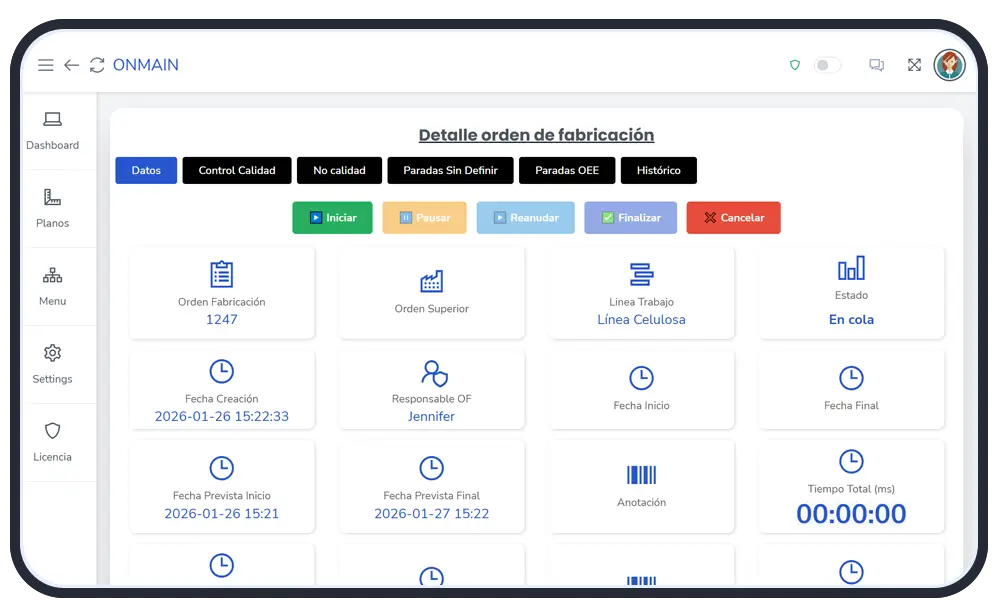 GRAFICA SCREEN ON MAIN MES LINEAS PRODUCTIVAS