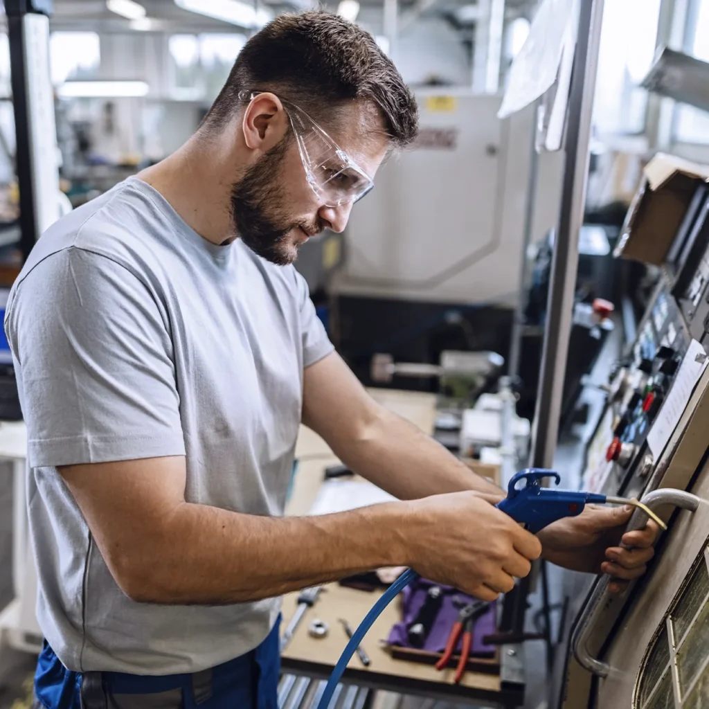 Ingeniero operando en una máquina CNC